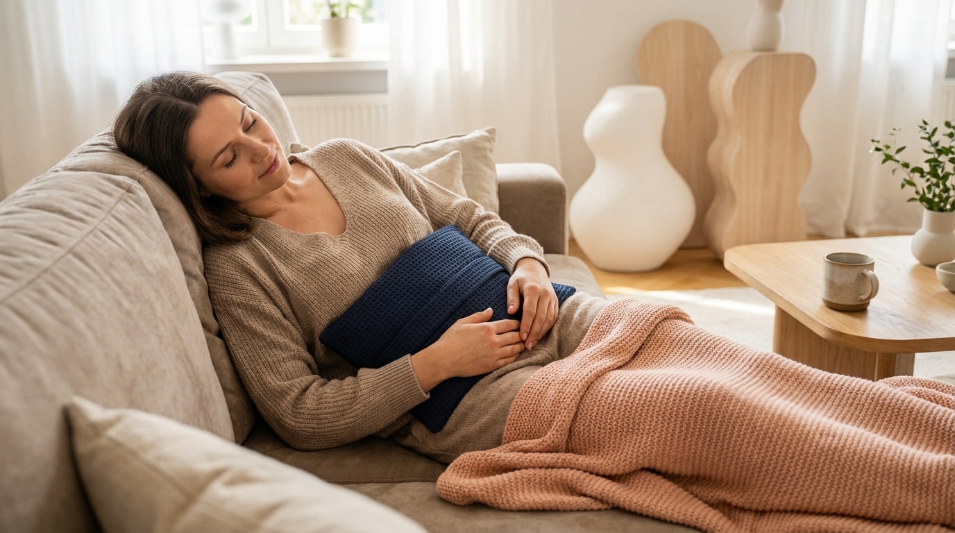 Zestaw Relaksacyjny Termofor Cherrypad Herbata Wiśniowa Miodowo Imbirowa in use