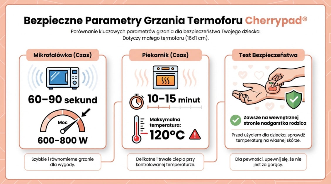 Jak bezpiecznie i skutecznie podgrzać termofor z pestek wiśni na kolki? 2 Bezpieczne Parametry Grzania Termoforu Cherrypad®