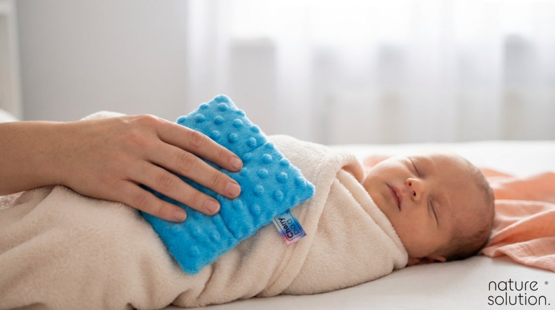 Termofor z Pestek Wiśni Cherrypad® – Minky niebieski in use