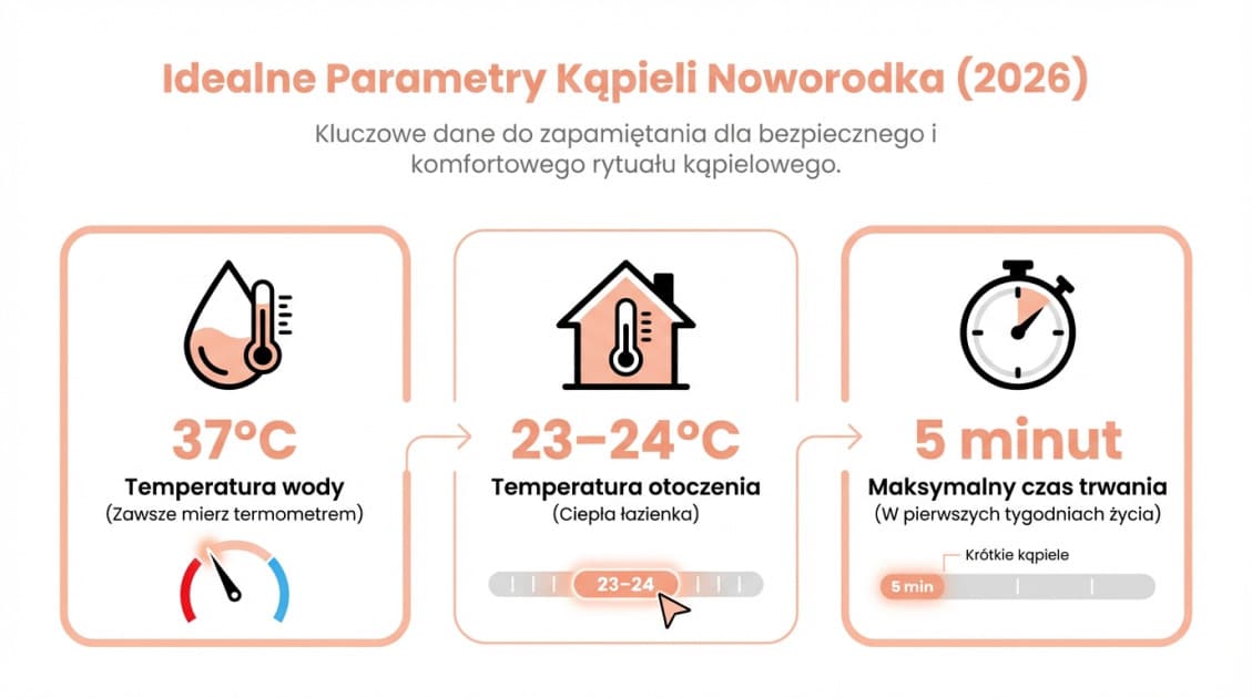 Pierwsza kąpiel noworodka: Naturalny przewodnik krok po kroku 2 Idealne Parametry Kąpieli Noworodka (2026)