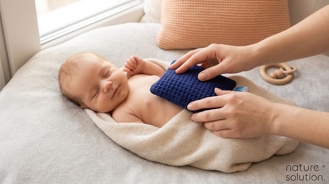 Termofor z Pestek Wiśni Cherrypad® – Wafel granatowy in use