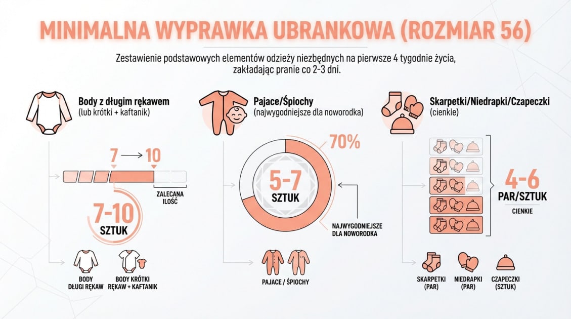 Kompleksowy przewodnik: Ile ubranek dla noworodka kupić? 1 Minimalna Wyprawka Ubrankowa (Rozmiar 56)
