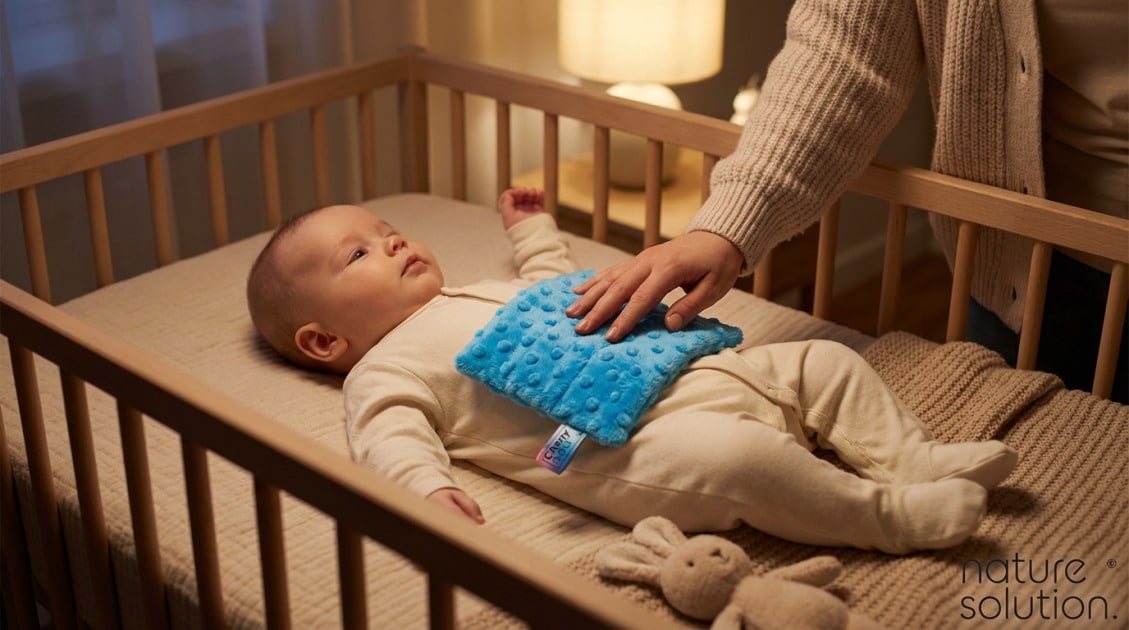 Zestaw Termofor z Pestek Wiśni Cherrypad® – Minky niebieski + D Wkład miętowy in use