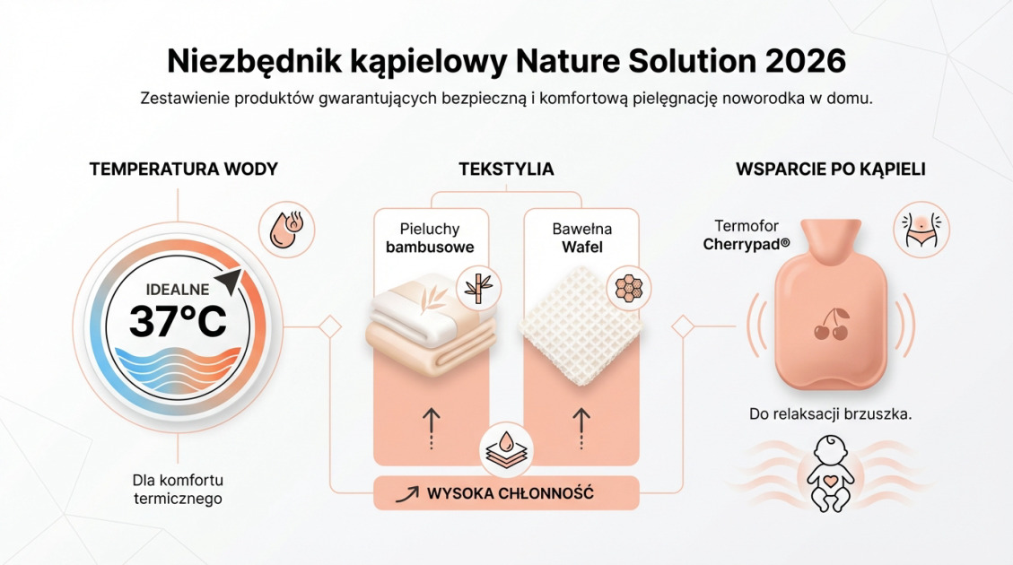 Pierwsza kąpiel noworodka w domu – kompletny poradnik 2026 1 Niezbędnik kąpielowy Nature Solution 2026