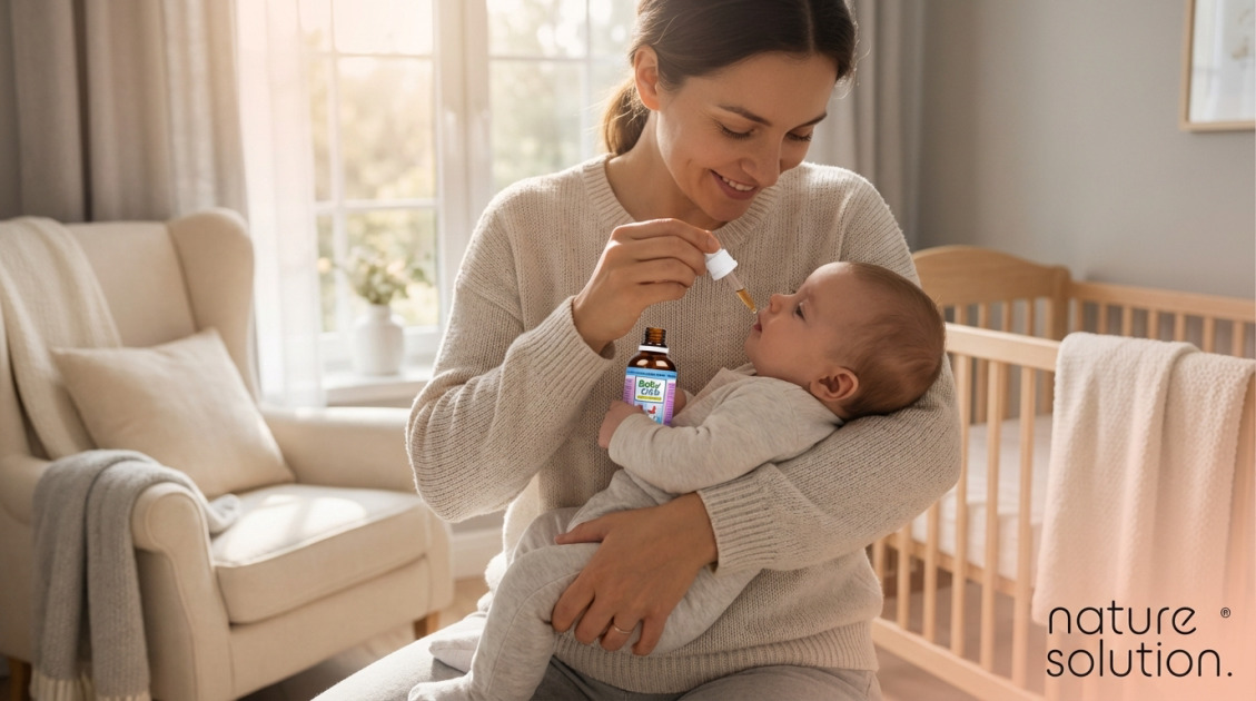 Ziołowe krople na kolki – BabyCalm in use