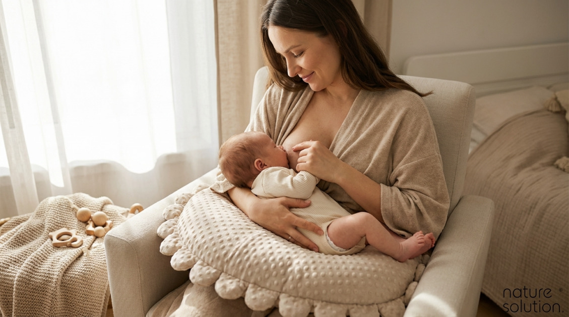 Pan Pieróg™ – poduszka do karmienia – piasek pustyni in use