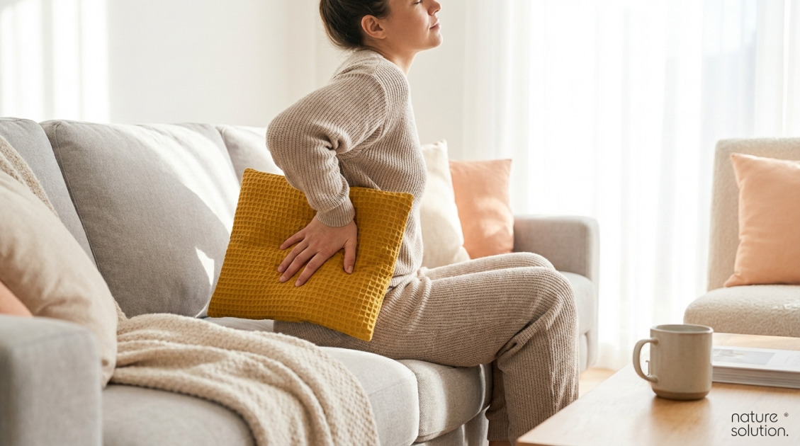 Duży termofor z pestek wiśni – Wafel musztardowy in use