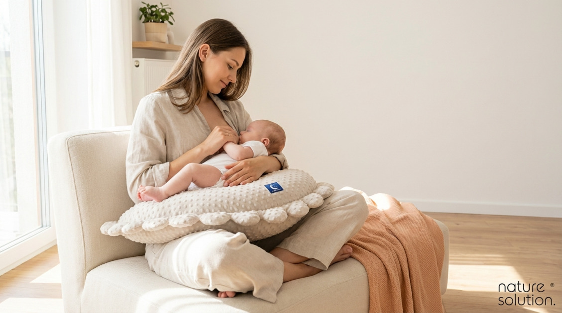 Pan Pieróg™ – poduszka do karmienia – piasek pustyni in use