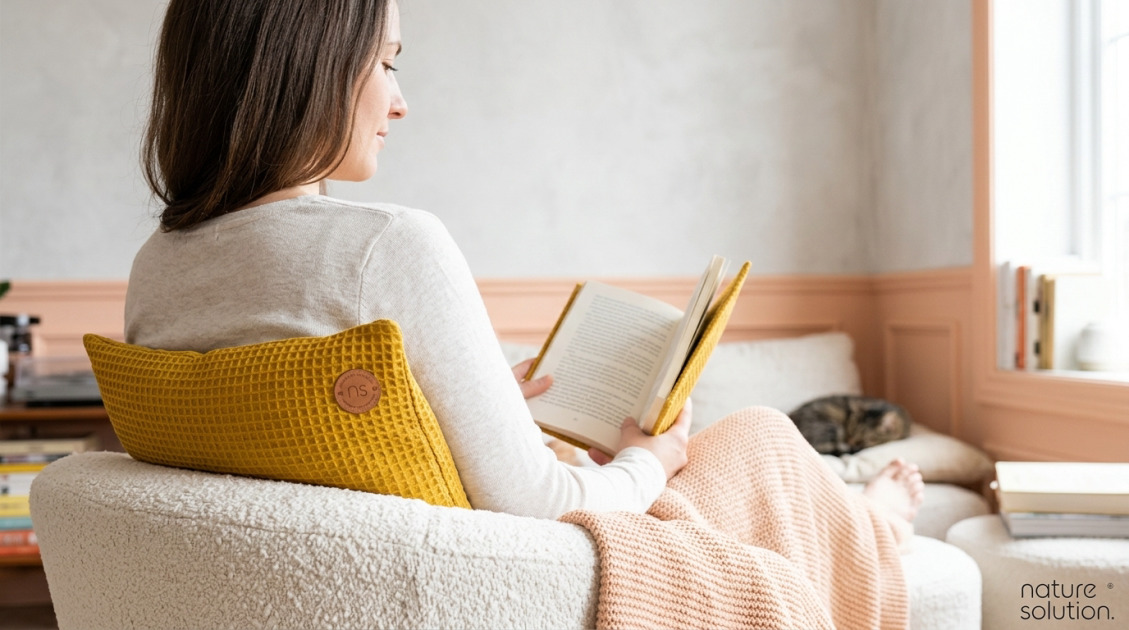 Termofor z pestek wiśni: jaki wybrać w 2026 roku? 2 Duży termofor z pestek wiśni – Wafel musztardowy in use