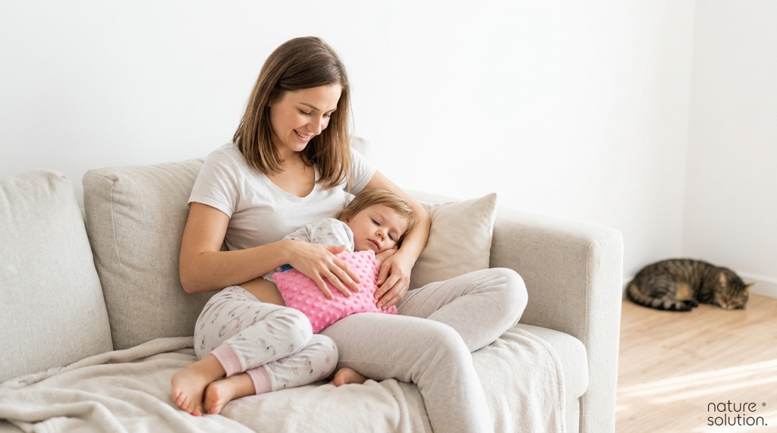 Zestaw Termofor z Pestek Wiśni Cherrypad® – Minky różowy + Wkład miętowy in use