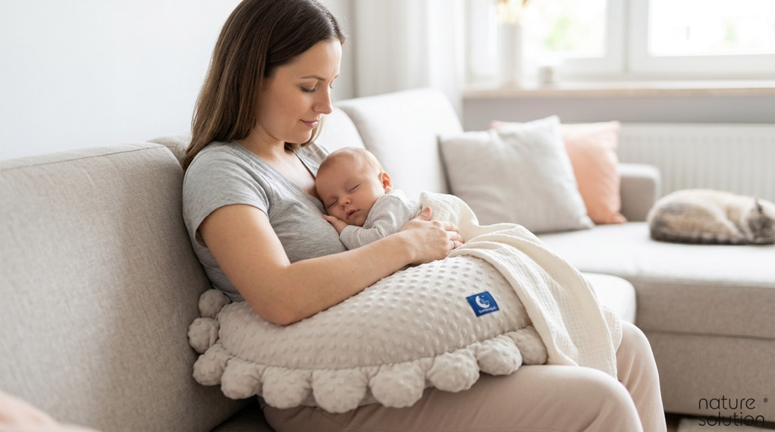 Pan Pieróg™ – poduszka do karmienia – piasek pustyni in use