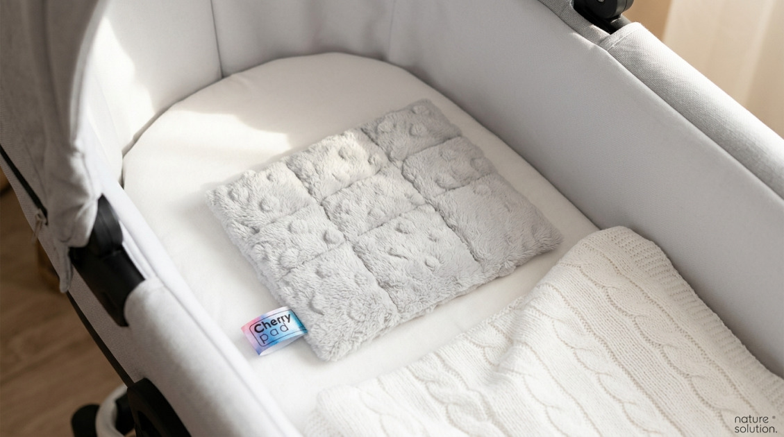 Termofor z Pestek Wiśni Cherrypad® – Minky szary in use