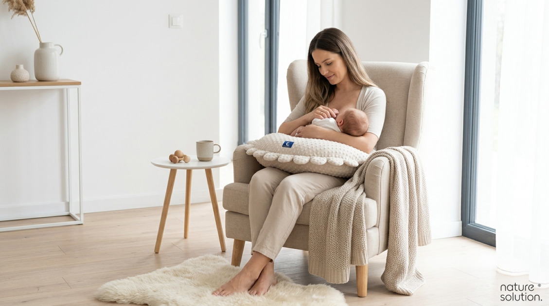 Pan Pieróg™ – poduszka do karmienia – piasek pustyni in use