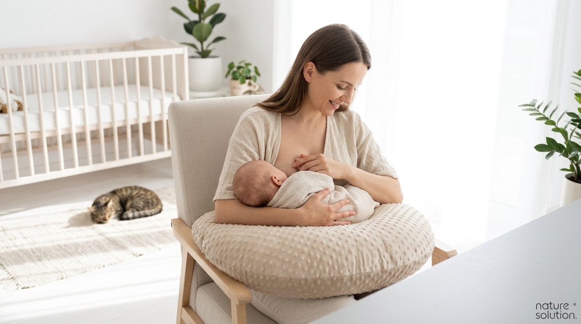 Pan Pieróg™ – poduszka do karmienia – piasek pustyni in use