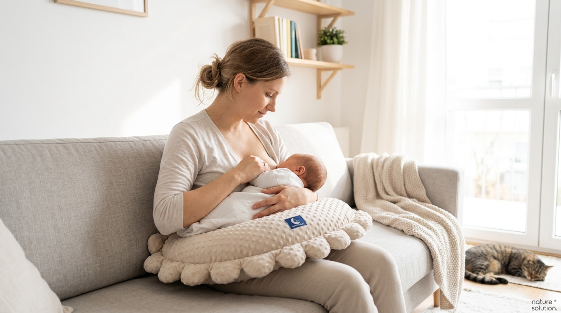 Pan Pieróg™ – poduszka do karmienia – piasek pustyni in use