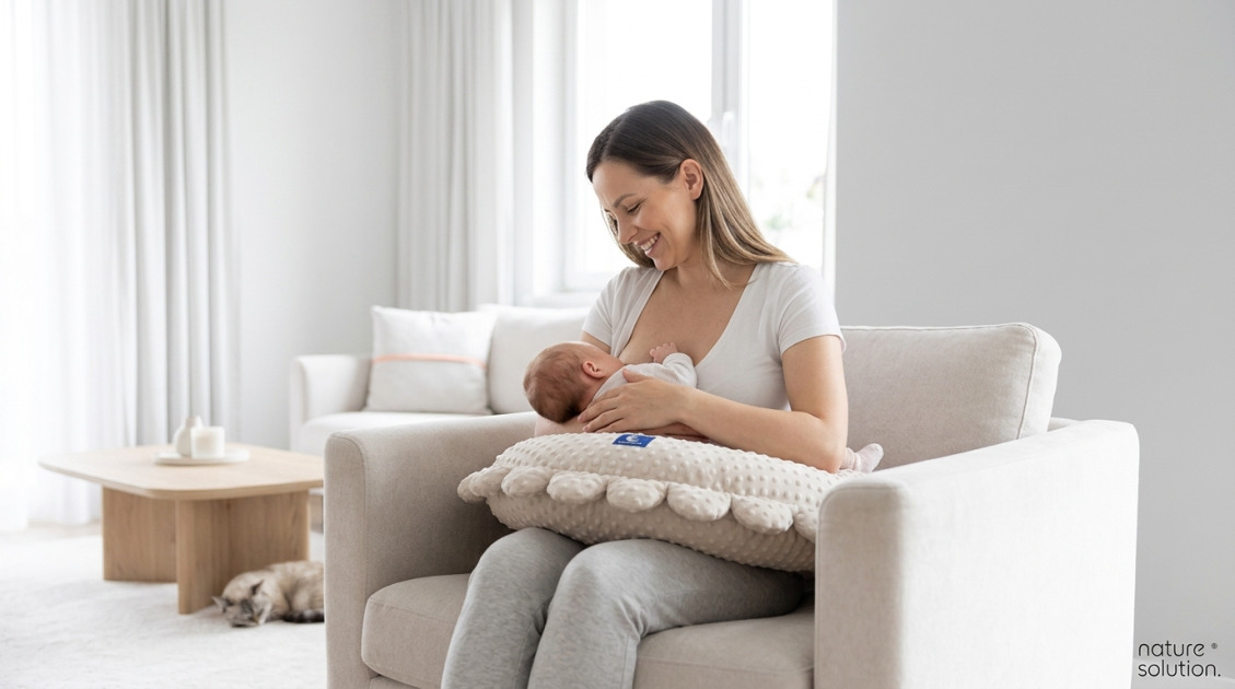 Pan Pieróg™ – poduszka do karmienia – piasek pustyni in use