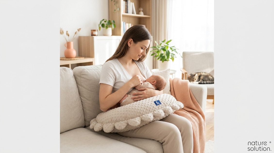 Pan Pieróg™ – poduszka do karmienia – piasek pustyni in use