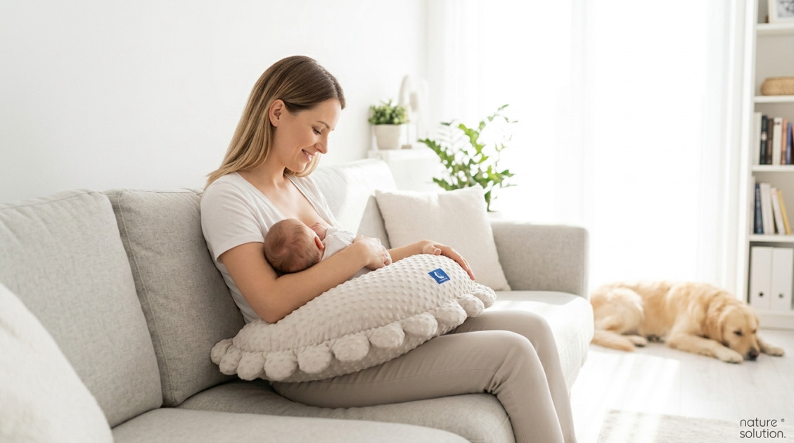 Pan Pieróg™ – poduszka do karmienia – piasek pustyni in use