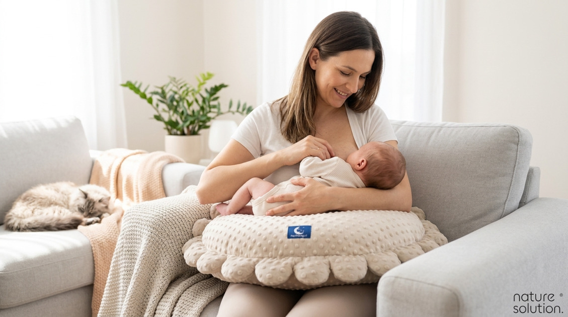 Pan Pieróg™ – poduszka do karmienia – piasek pustyni in use