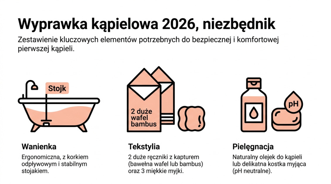 Pierwsza kąpiel noworodka krok po kroku – poradnik 2026 2 Wyprawka kąpielowa 2026, niezbędnik