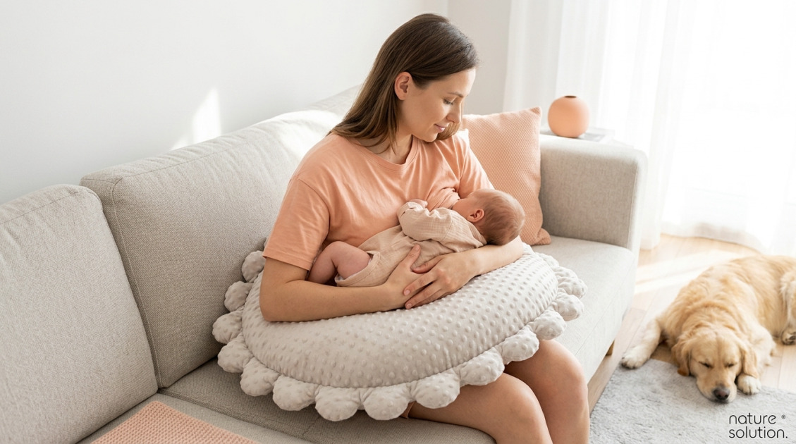 Pan Pieróg™ – poduszka do karmienia – piasek pustyni in use