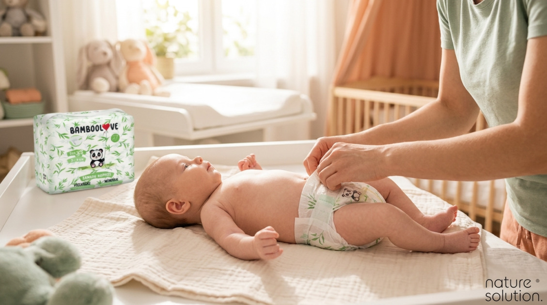 Bamboolove 27 szt. pieluchy jednorazowe dla dzieci (XS 2-4 kg) in use