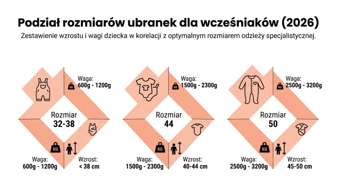 Podział rozmiarów ubranek dla wcześniaków (2026)