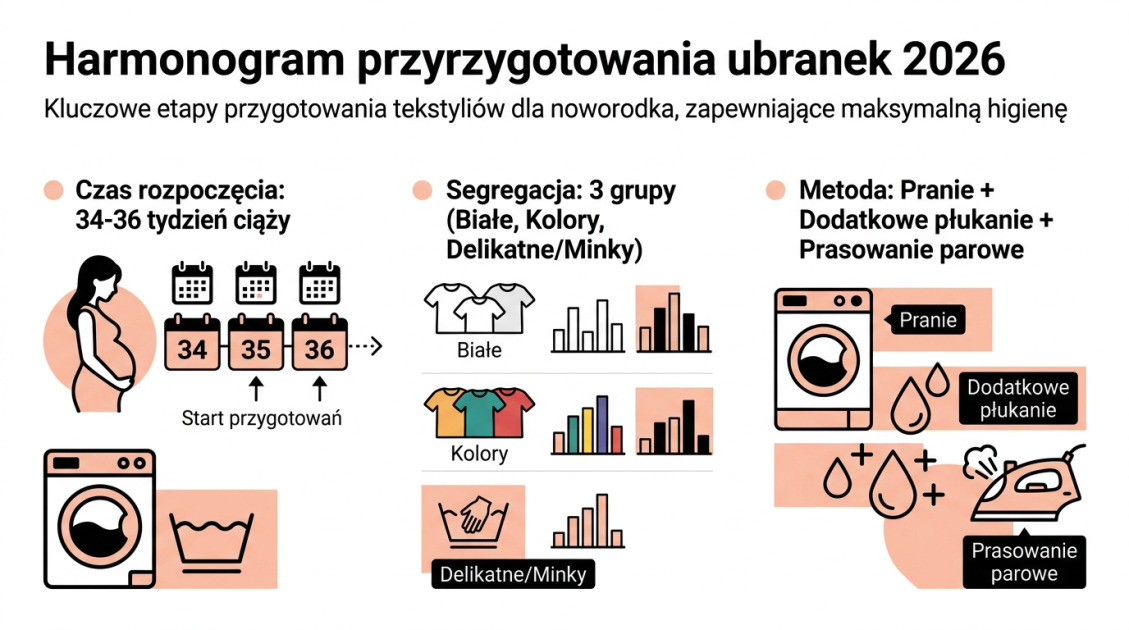 Jak prać ubranka dla noworodka pierwszy raz? Poradnik 2026 2 Harmonogram przygotowania ubranek 2026