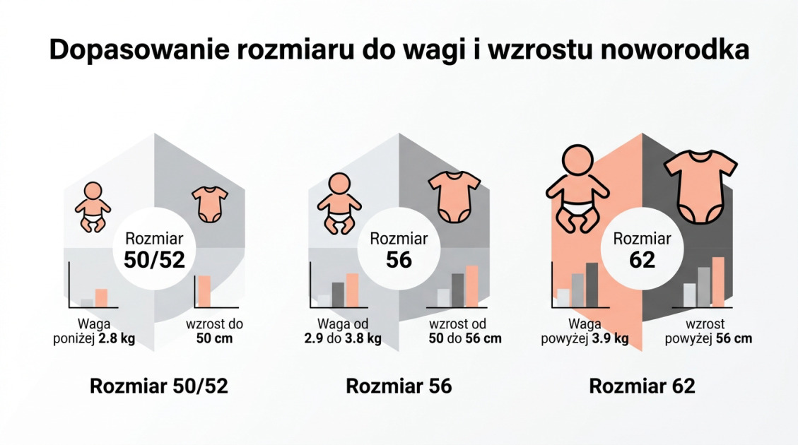 Dopasowanie rozmiaru do wagi i wzrostu noworodka