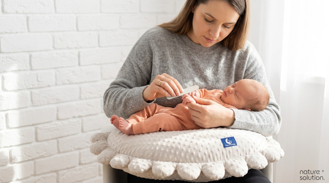 Pan Pieróg™ – poduszka do karmienia – piasek pustyni in use