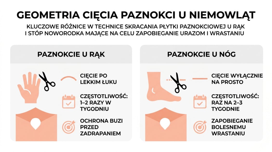 Jak obcinać paznokcie noworodkowi? Bezpieczny poradnik 2 Geometria cięcia paznokci u niemowląt