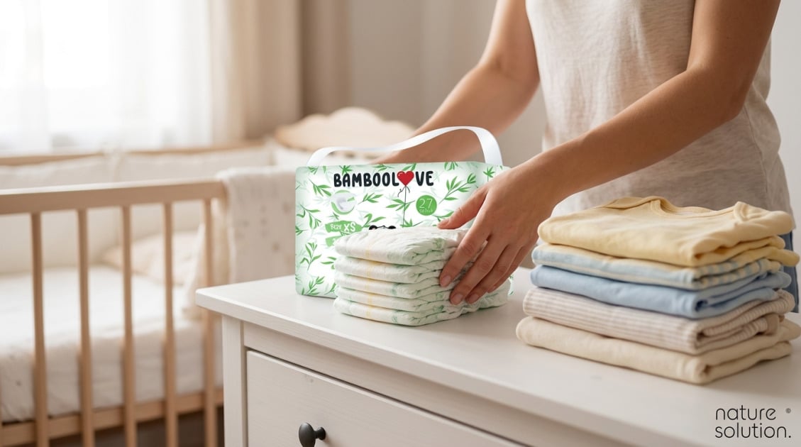 Bamboolove 27 szt. pieluchy jednorazowe dla dzieci in use