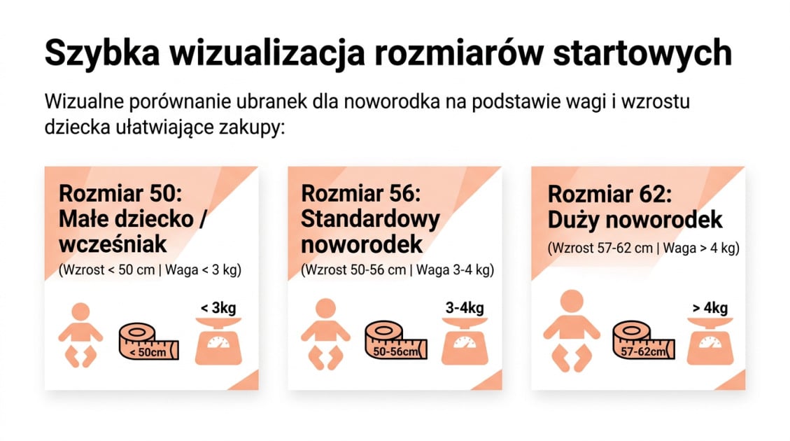 Rozmiary ubranek dla noworodka tabela – przewodnik 2026 1 Szybka wizualizacja rozmiarów startowych